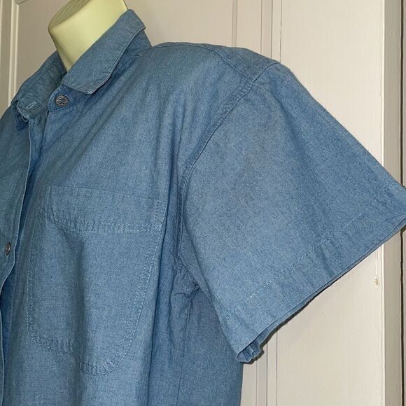 Vtg 80s M.I.C. Fashion blue denim cotton chambray short sleeve oversized shirt - Picture 4 of 8